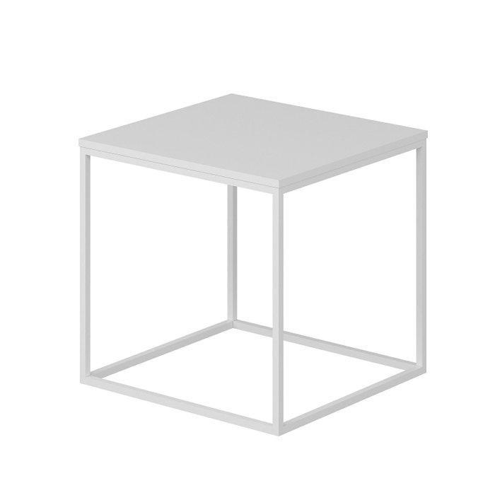 Hanah Home Mesa Auxiliar Basak White, Tablero Partículas Melamina 18mm, Estructura Metálica, Blanco, 52x50x50 cm